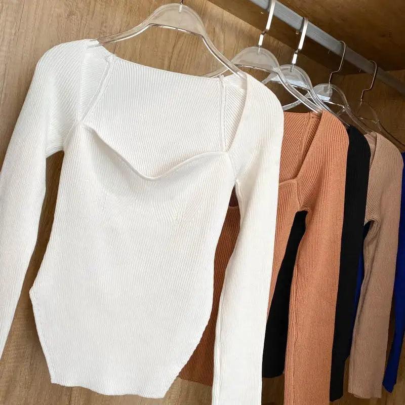 Women's Square Collar Knitted Pullover Sweater