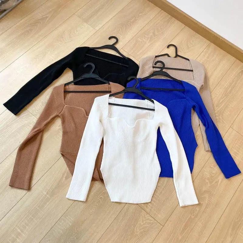 Women's Square Collar Knitted Pullover Sweater