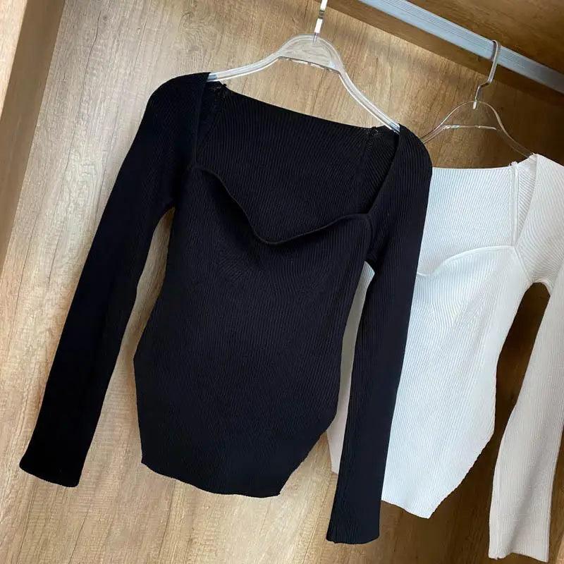 Women's Square Collar Knitted Pullover Sweater
