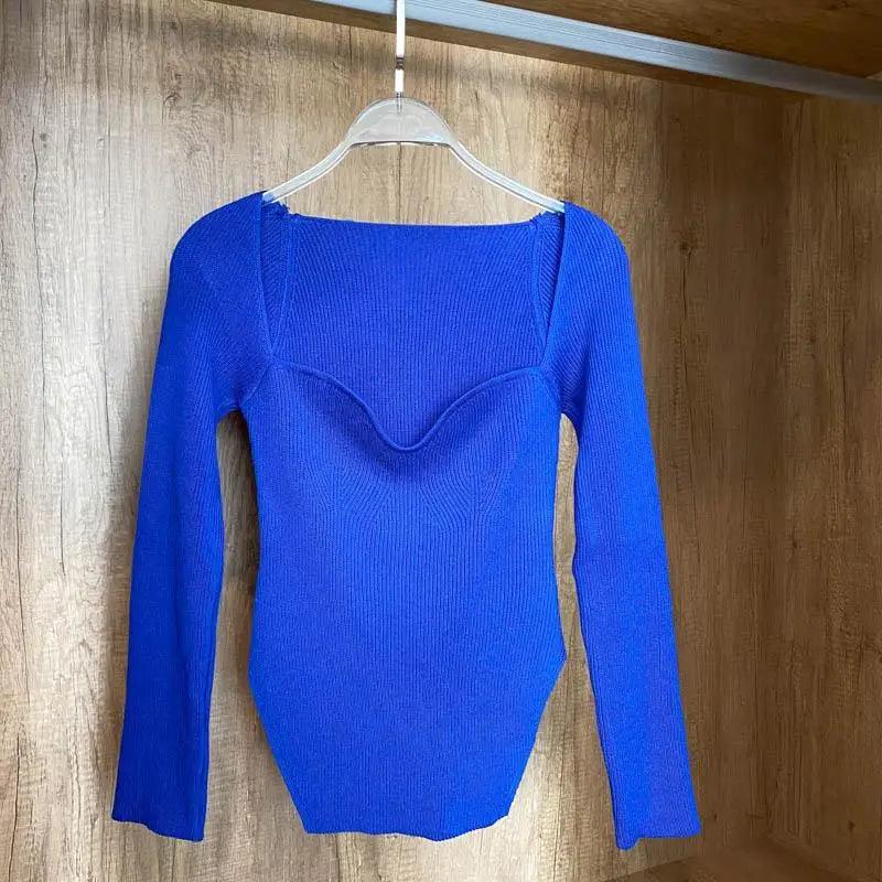 Women's Square Collar Knitted Pullover Sweater