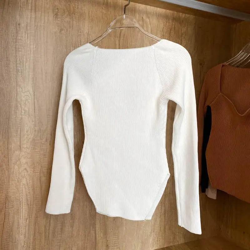 Women's Square Collar Knitted Pullover Sweater