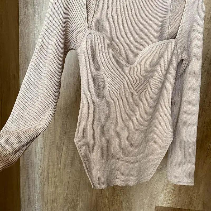 Women's Square Collar Knitted Pullover Sweater