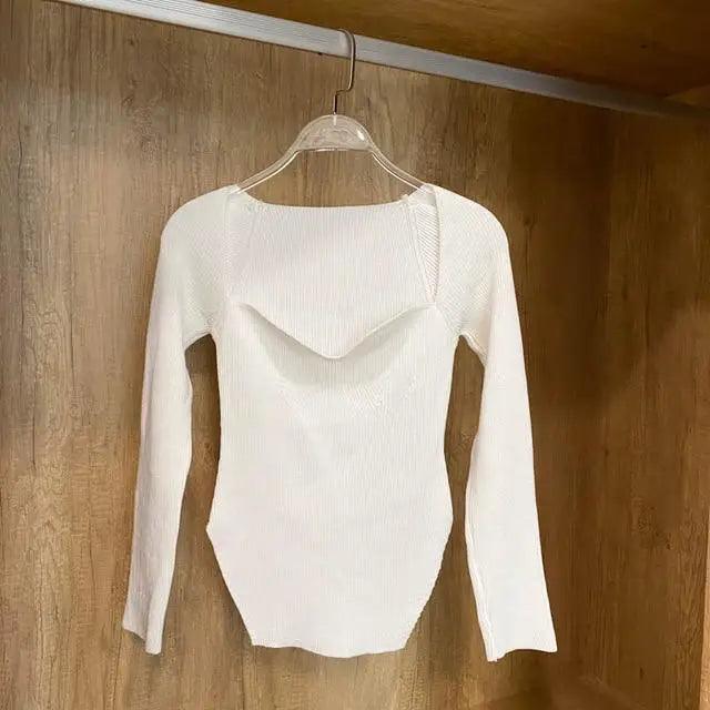 Women's Square Collar Knitted Pullover Sweater