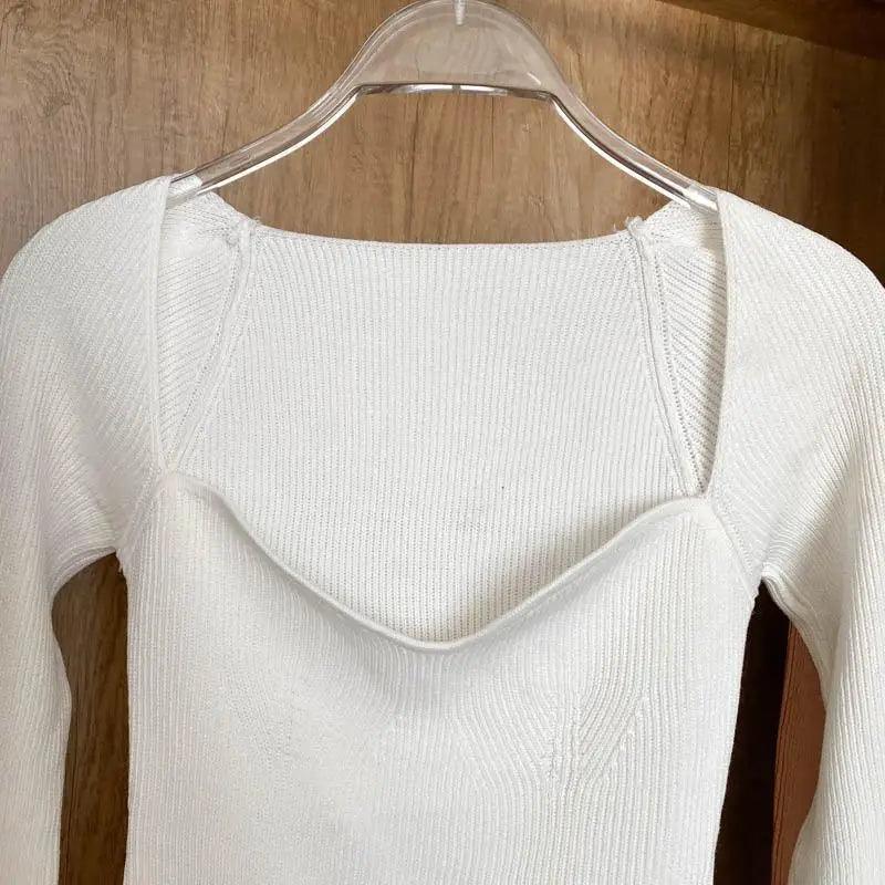 Women's Square Collar Knitted Pullover Sweater