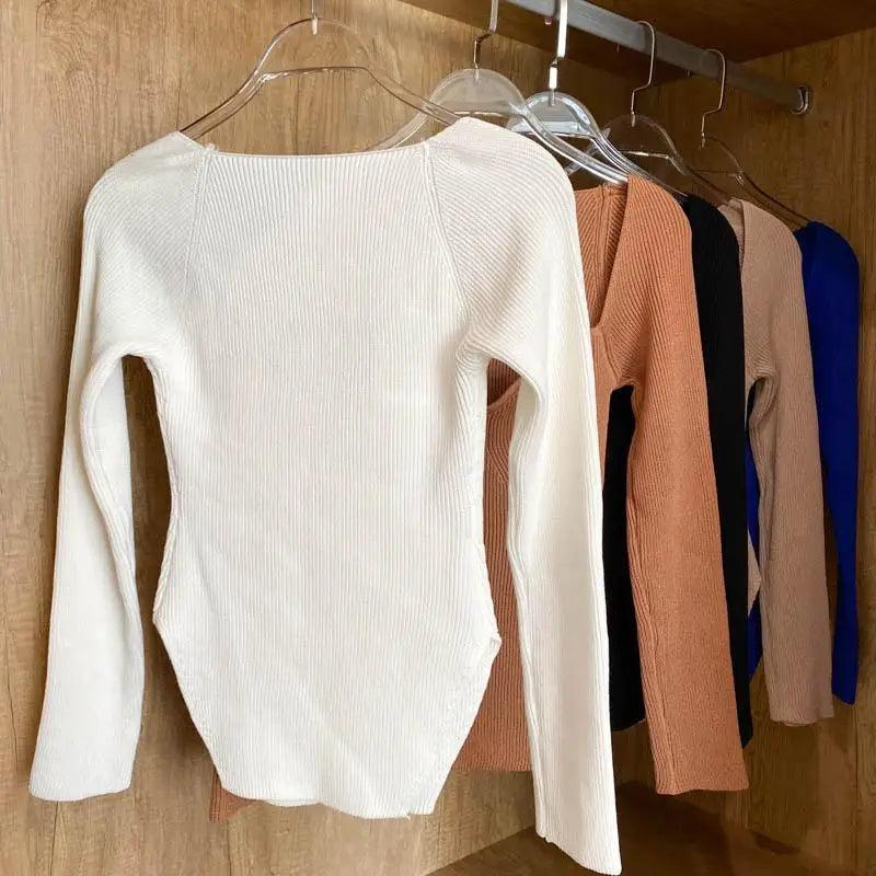 Women's Square Collar Knitted Pullover Sweater
