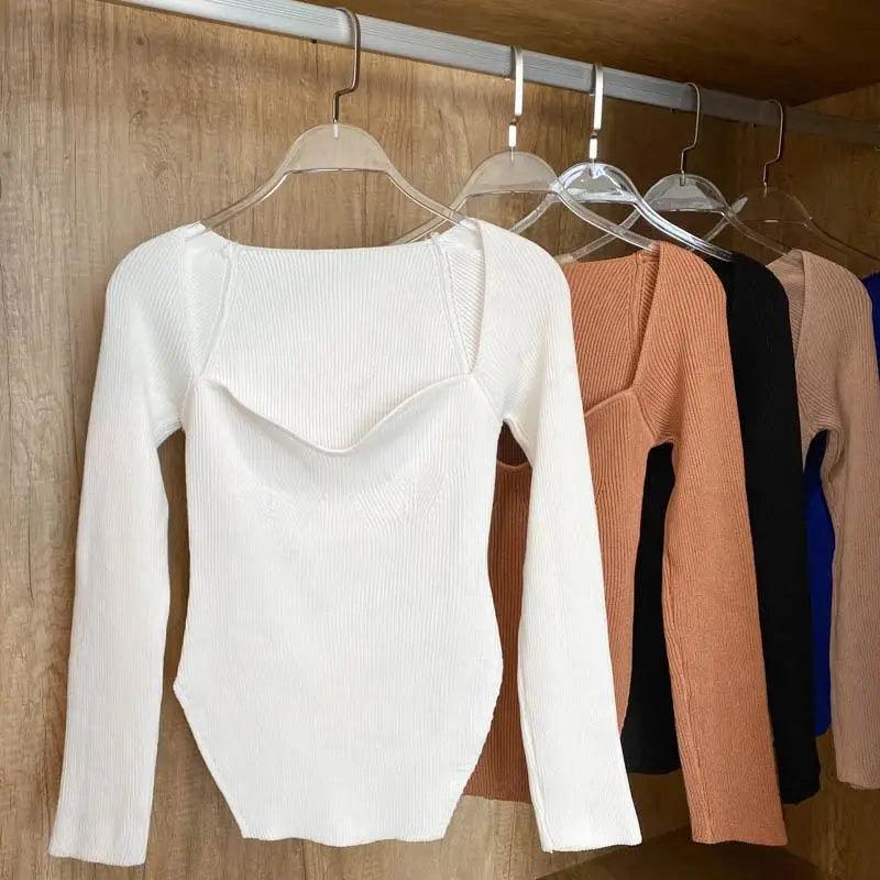 Women's Square Collar Knitted Pullover Sweater