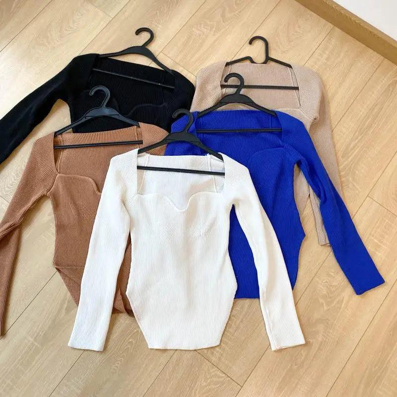Women's Square Collar Knitted Pullover Sweater