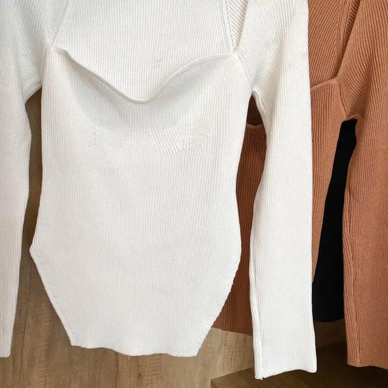 Women's Square Collar Knitted Pullover Sweater