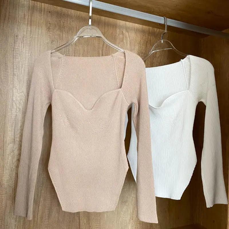 Women's Square Collar Knitted Pullover Sweater