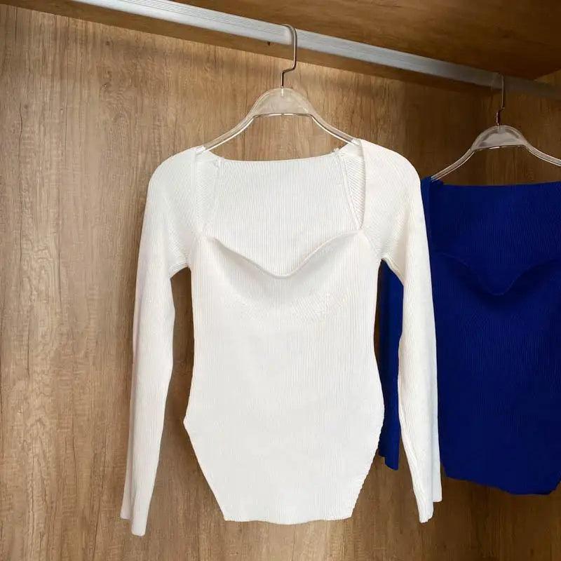 Women's Square Collar Knitted Pullover Sweater