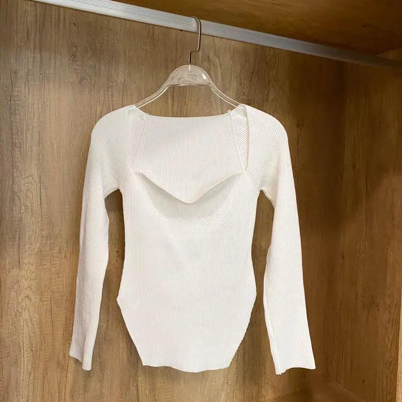Women's Square Collar Knitted Pullover Sweater