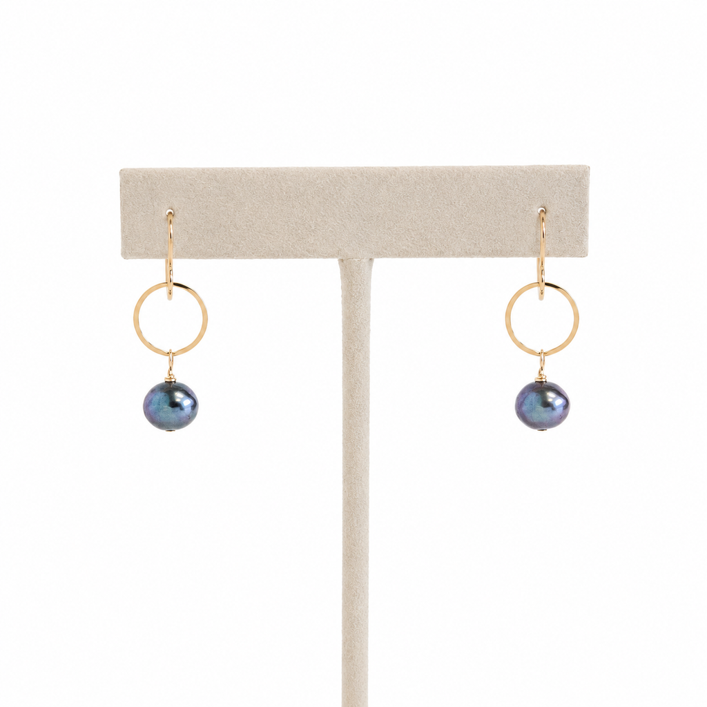 Peacock Freshwater Pearl Circle Earrings | Sterling Silver or Gold Filled