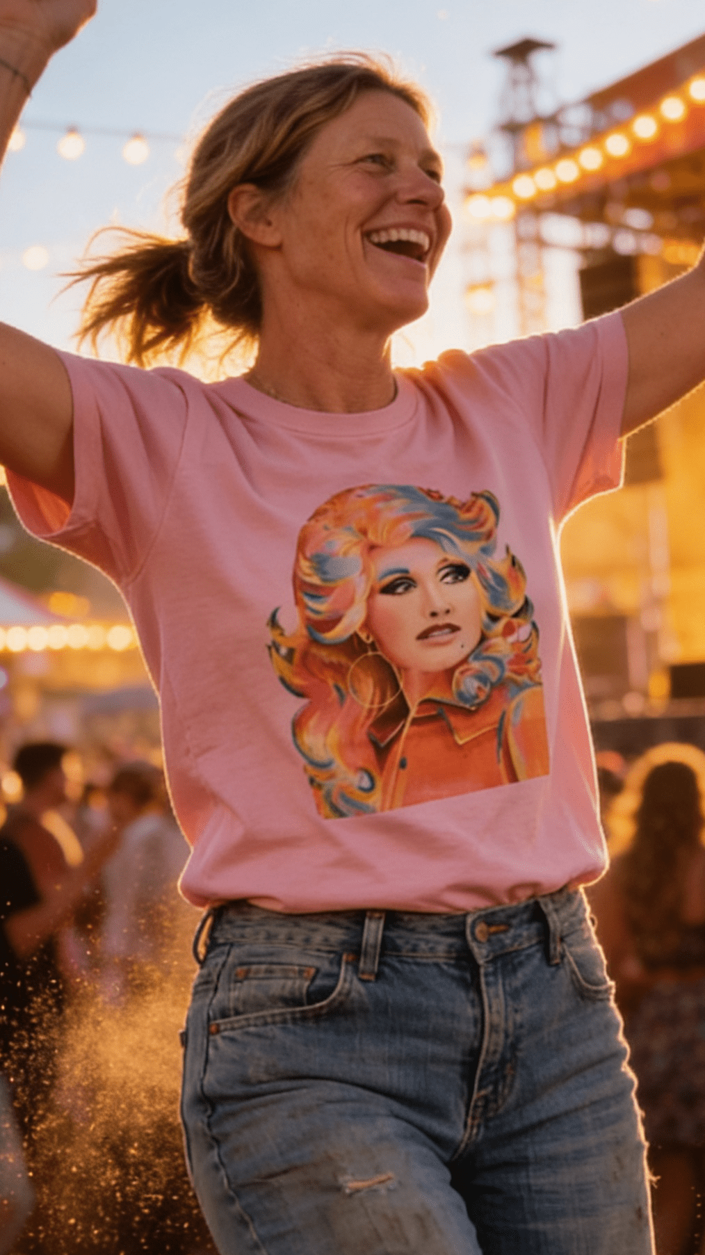 1/2 Penny "Dolly" Country Queen Western Graphic Tee — Vibrant Pop-Art Style on Petal Pink Cotton-Poly