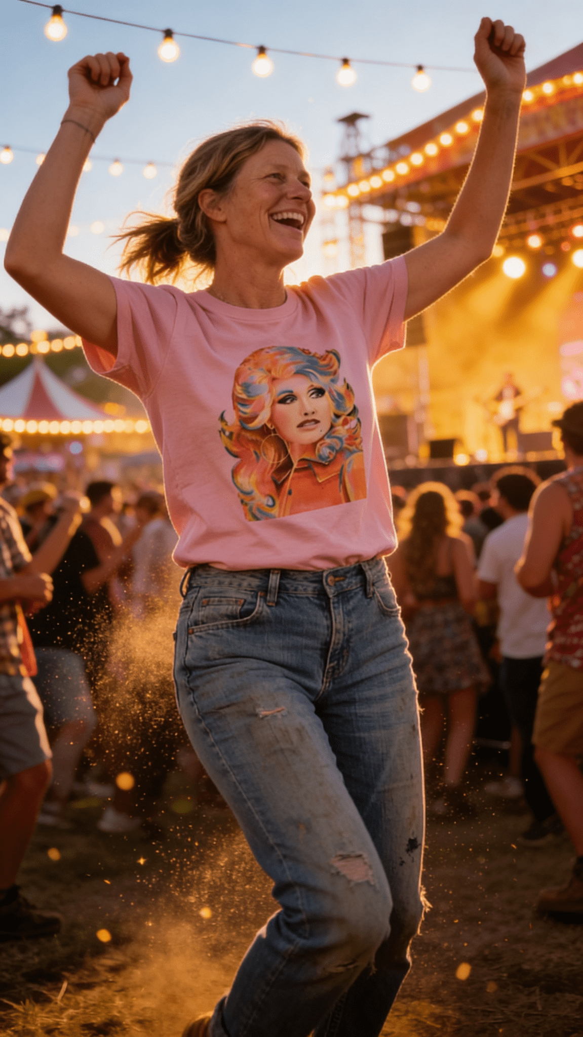1/2 Penny "Dolly" Country Queen Western Graphic Tee — Vibrant Pop-Art Style on Petal Pink Cotton-Poly